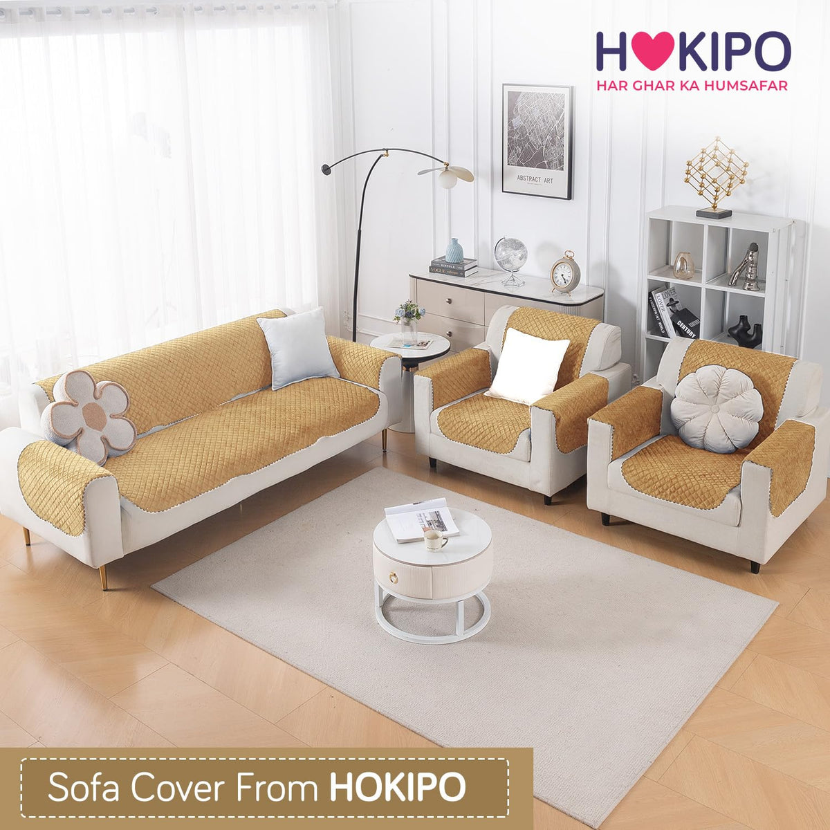Quilt Classic 5-Seater Sofa Cover (3+1+1), Yellow