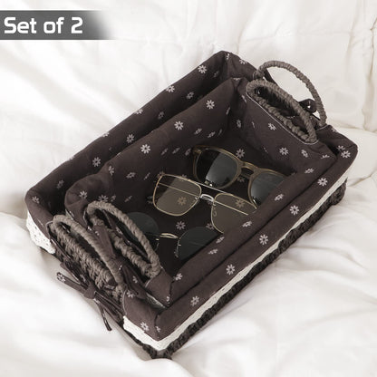 Environmental Friendly Paper Rope Wicker Storage Baskets with Handle, Pack of 2, Brown