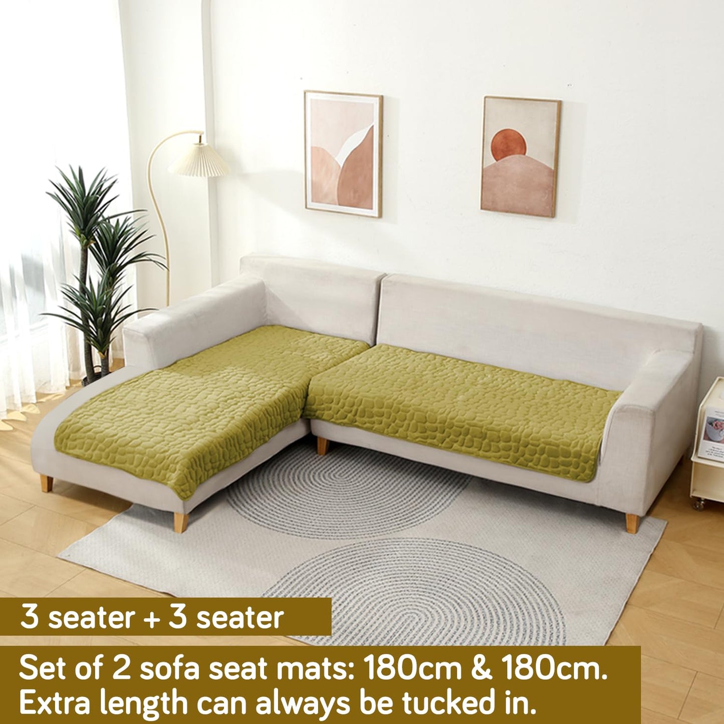 HOKIPO Premium Pebble Milk Velvet L Shape Sofa Cover Mat, Pristine Green