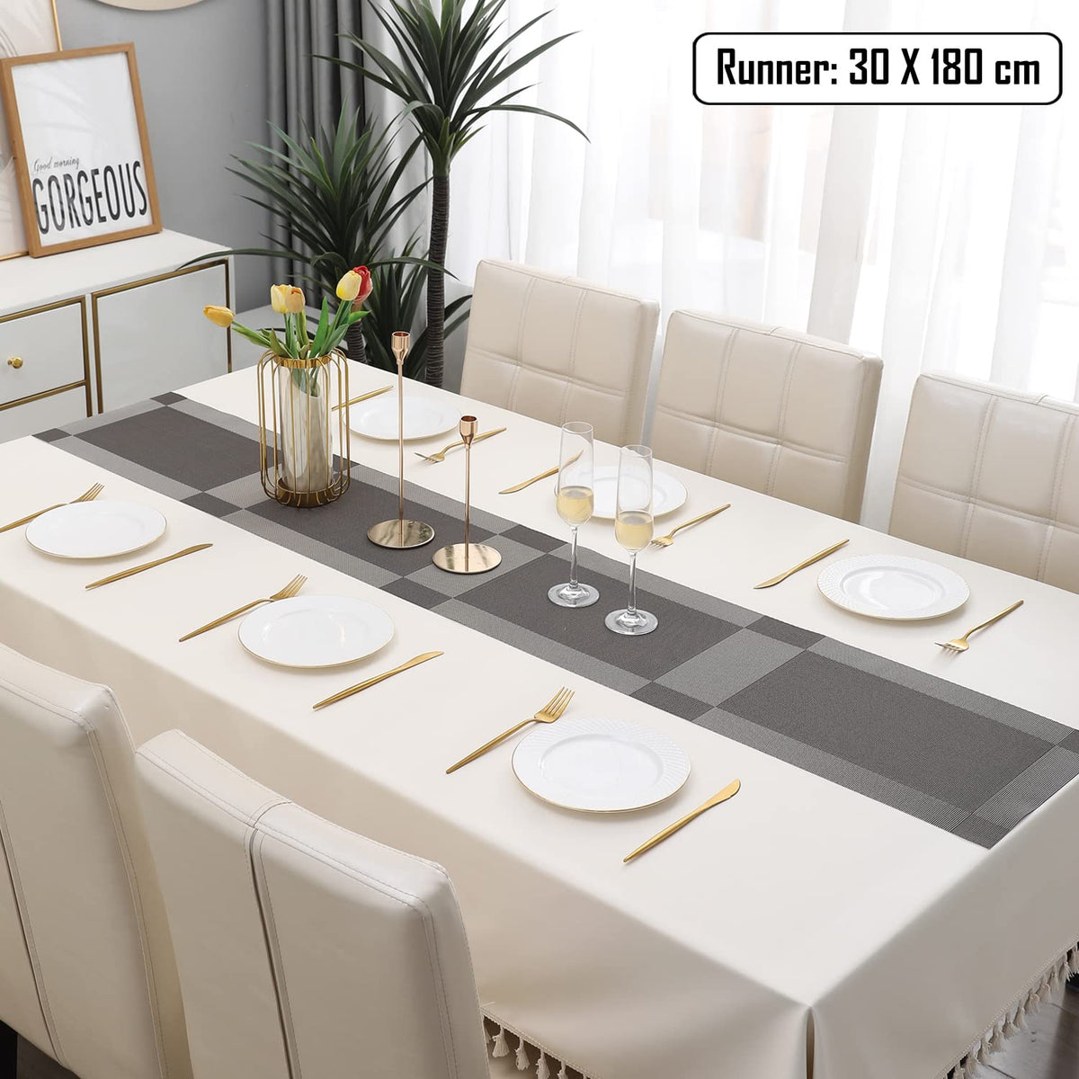 Buy Grey Colour PVC Table Runner for 6 Seater (30x180cm) | HOKIPO