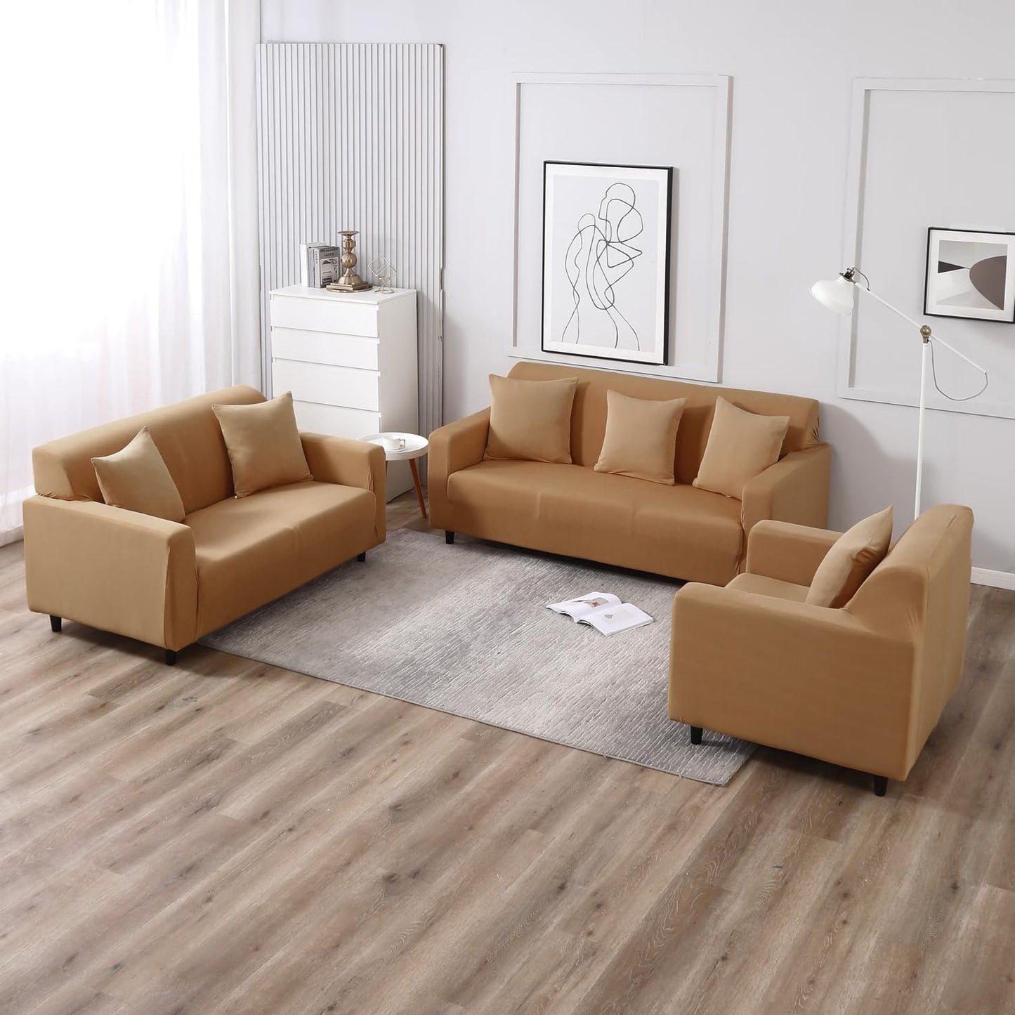 Stretchable Pack of 2 Plain Cushion Cover 16x16 inch, Sand Brown