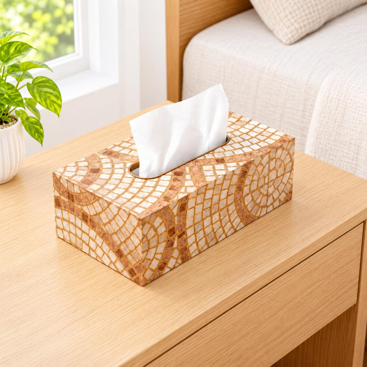 HOKIPO Tissue Box Holder, Rectangle, Engineered Wood, Meher Mosaic - image 1