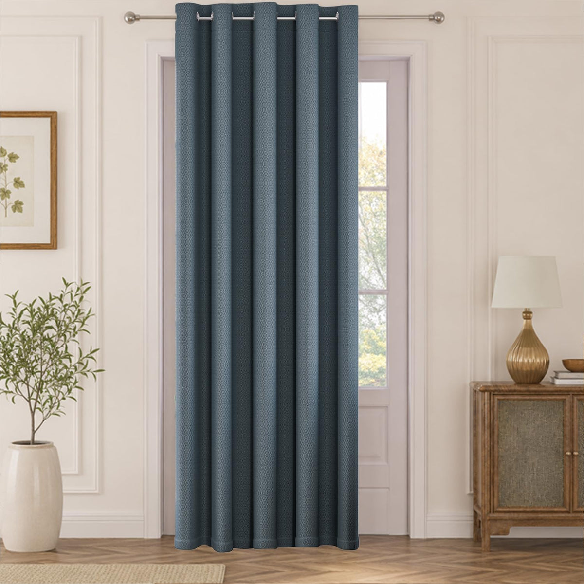 HOKIPO Horizon Dimout Eyelet Curtains, 7 Feet Long - Midnight Blue - image 2