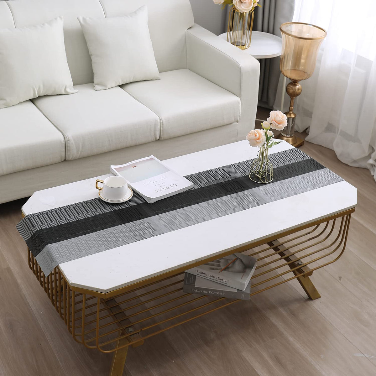 Buy Solid Grey Leaf Colour PVC Center & Coffee Tables Runner | HOKIPO