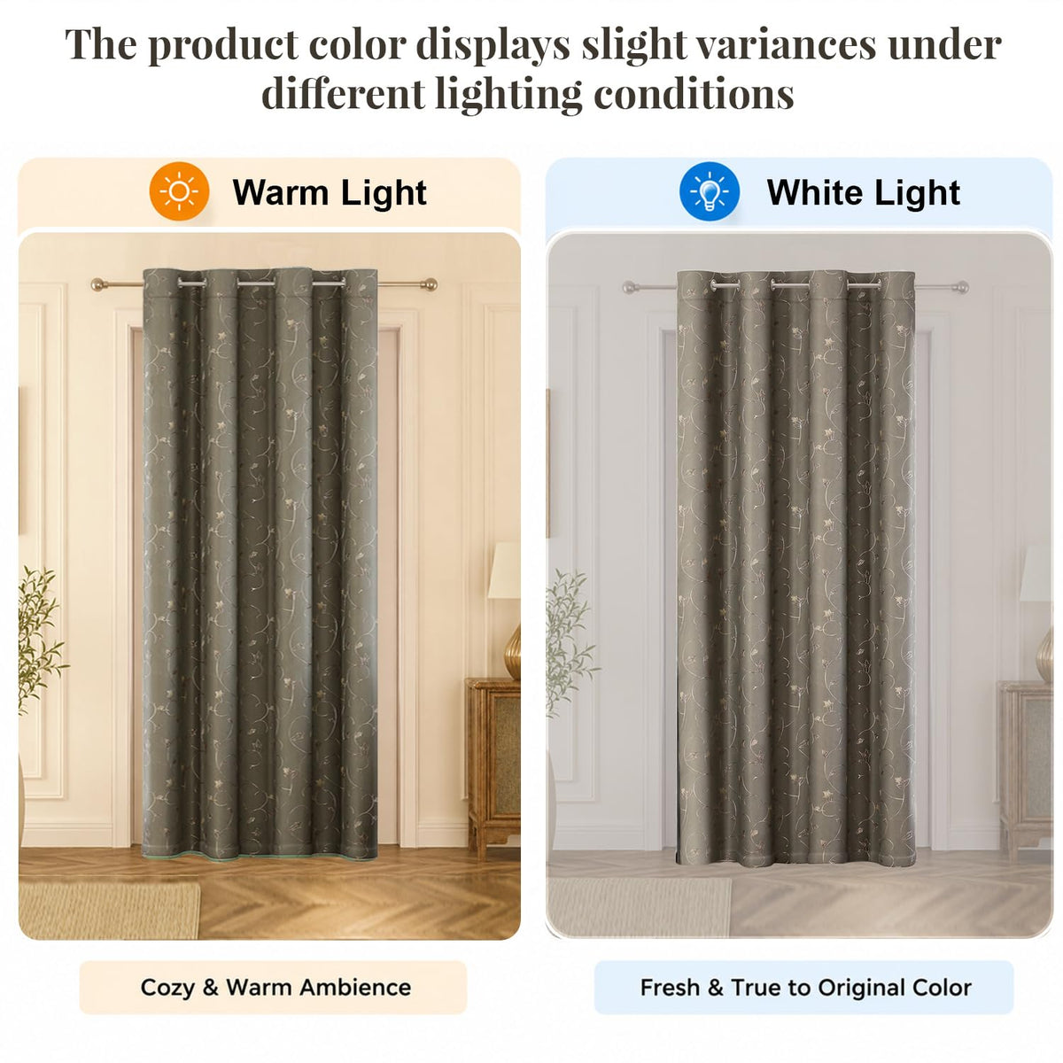HOKIPO Golden Vine Eyelet Curtains, 7 Feet Long - Ash Grey - image 5