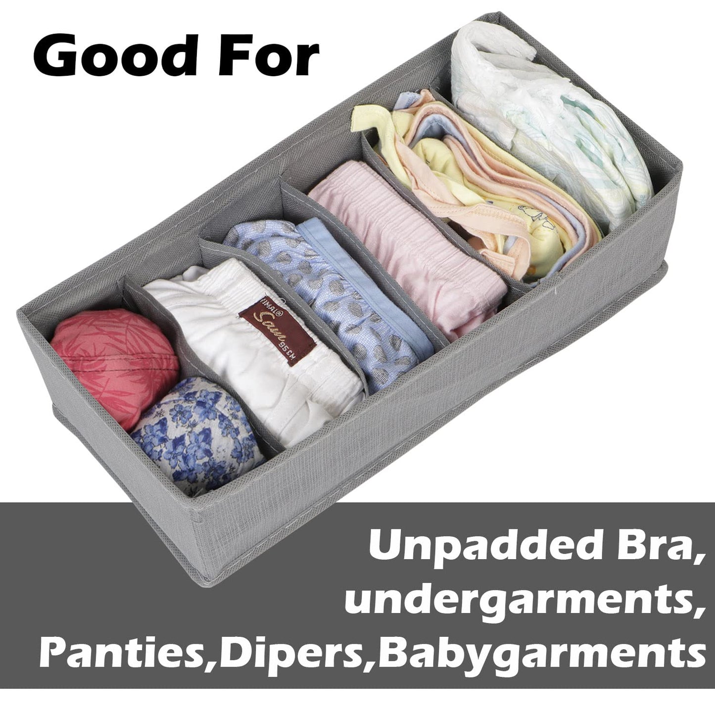 Non-Woven Fabric Undergarment Organizer Storage Box For Drawers Bra Panty Socks Tie Lingerie Organizer For Wardrobe, Grey