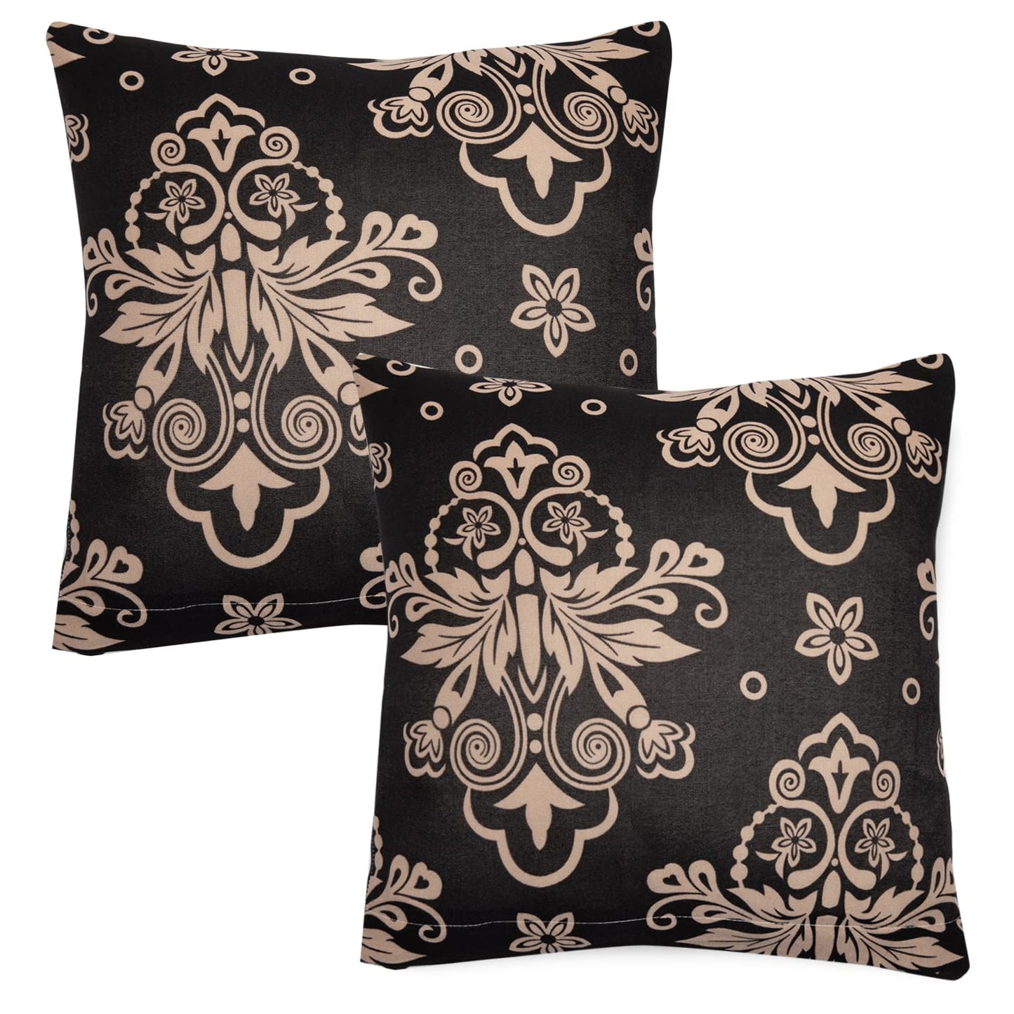 HOKIPO Stretchable Pack of 2 Cushion Cover 16x16, Black Damask