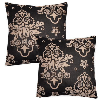 HOKIPO Stretchable Pack of 2 Cushion Cover 16x16, Black Damask