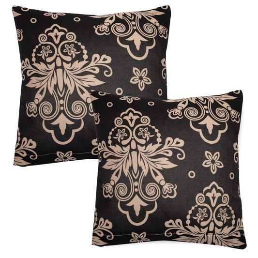HOKIPO Stretchable Pack of 2 Cushion Cover 16x16, Black Damask