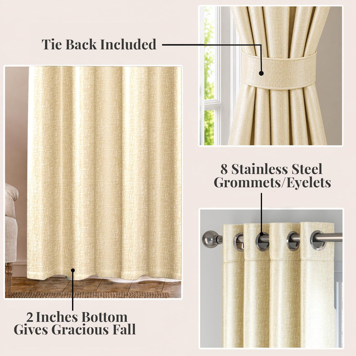 HOKIPO Imperia Eyelet Curtains, 7 Feet Long - Accent Beige - image 4