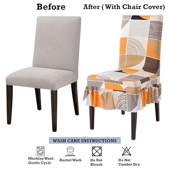 Elastic Stretchable Dining Chair Cover with Frill, Square Abstract