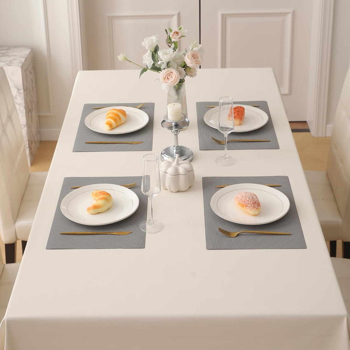 Buy fossil grey pp waterproof dining table mats set of 4 