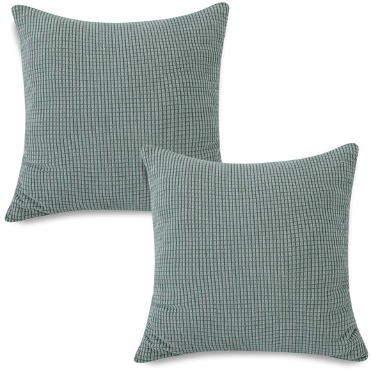 Premium Green Colour Grid Texture Jacquard Cushion Cover | 18x18 Inch Size