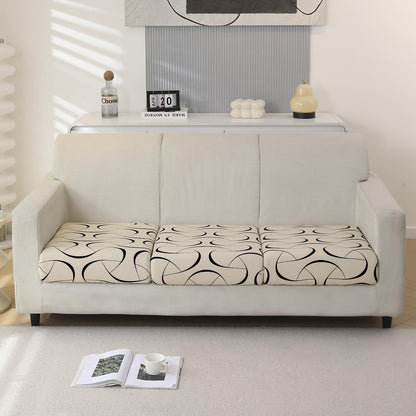 140 GSM Stretchable Printed Elastic Sofa Cushion Seat Cover for 1 /2 /3 Seaters / Pieces for Sofa, Natural Beige Abstract Art