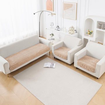 Faux Rabbit Fur Sofa Cover Combination Set, 'Snuggle Fur Series' Sand Brown