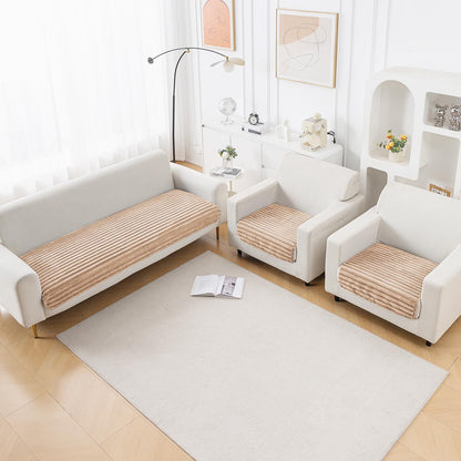 Faux Rabbit Fur Sofa Cover Combination Set, 'Snuggle Fur Series' Sand Brown