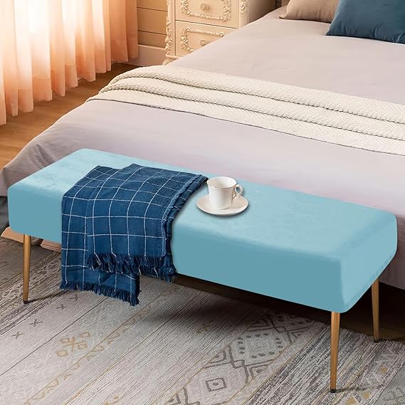 Elastic Fitted Dining Bench Slipcover, Sky Blue