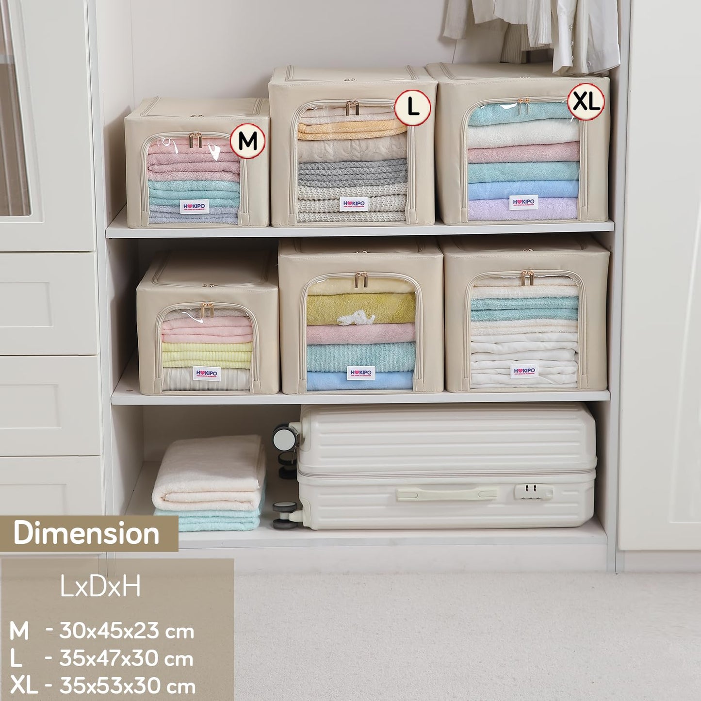 600D Oxford Fabric Wardrobe Organizer for Storage - Beige