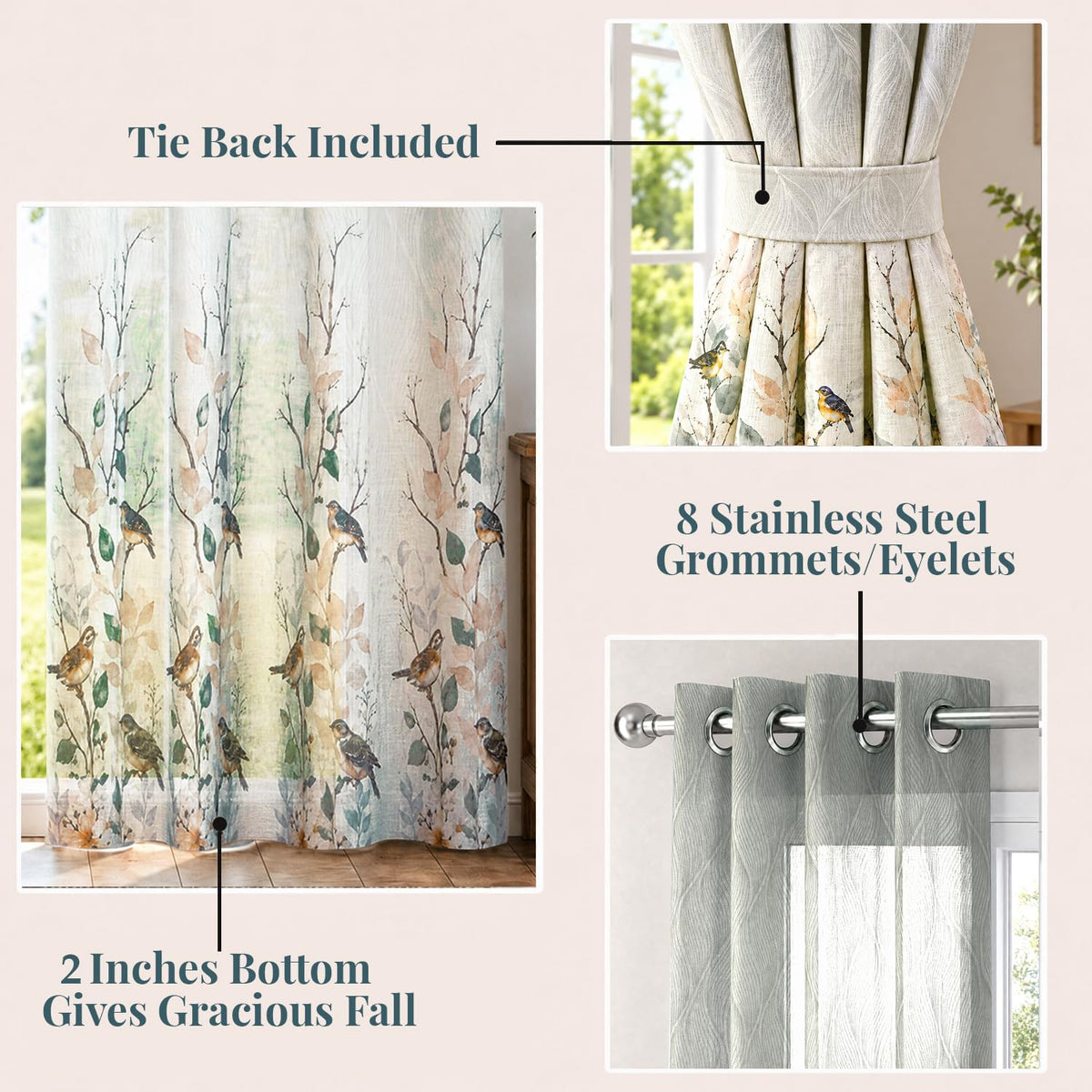 HOKIPO Petal Breeze Sheer Curtains, 7 Feet Long - Ivory Grace - image 4
