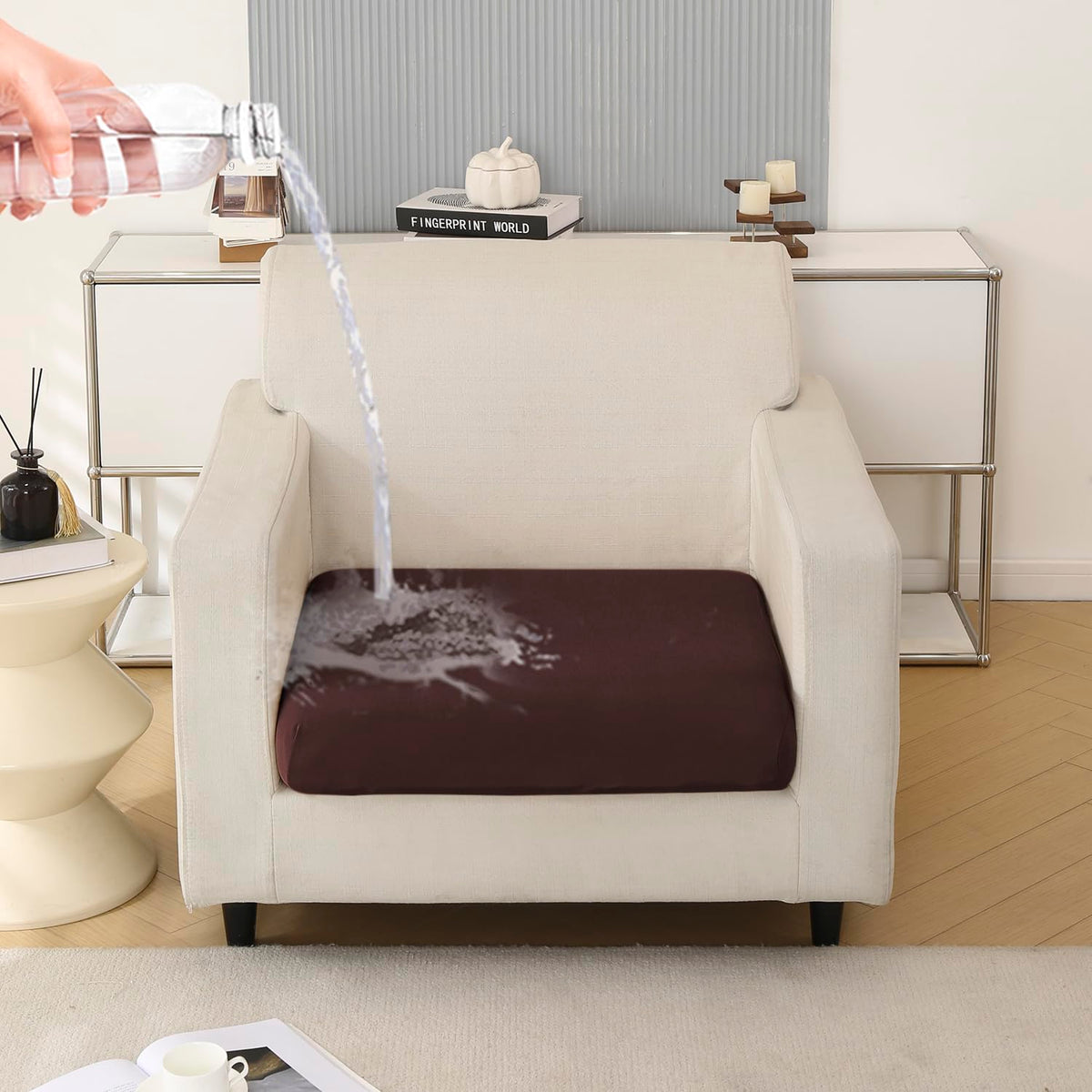 100% Waterproof Stretchable Seat Couch Cushion Cover for 1/2/3 Seater, Brown