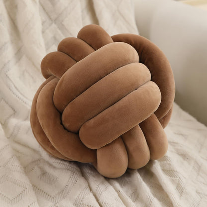 Knot Ball Cushion Pillow Soft Plush Velvet Decorative Throw Pillow - Props Chocolate Brown