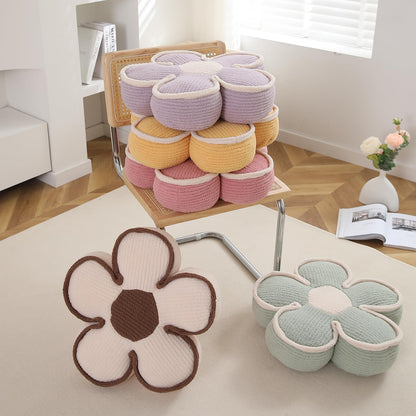 HOKIPO Plush Cotton Flower Cushion | Decorative Throw Pillow for Bed & Sofa - Soft Beige