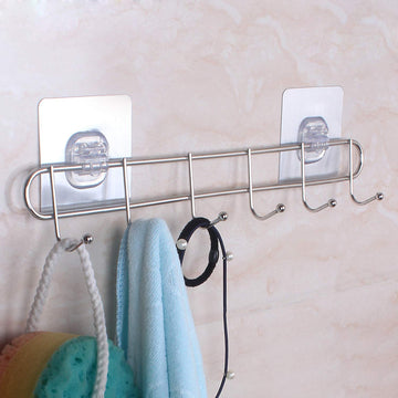 Magic Sticker Series Self Adhesive Stainless Steel 6/8 Hook Rail - 5KG Load Capacity
