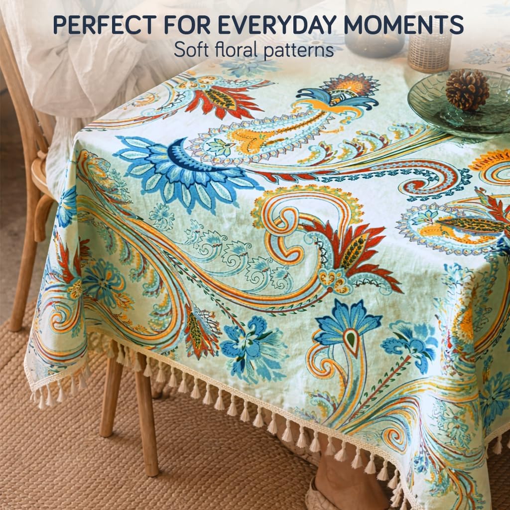 HOKIPO ShieldQuilt Table Cloth with Tassel Edge for 6 Seater, Celestial Garden - image 6