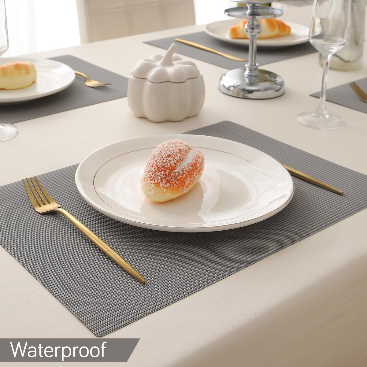 Buy fossil grey pp waterproof dining table mat | HOKIPO