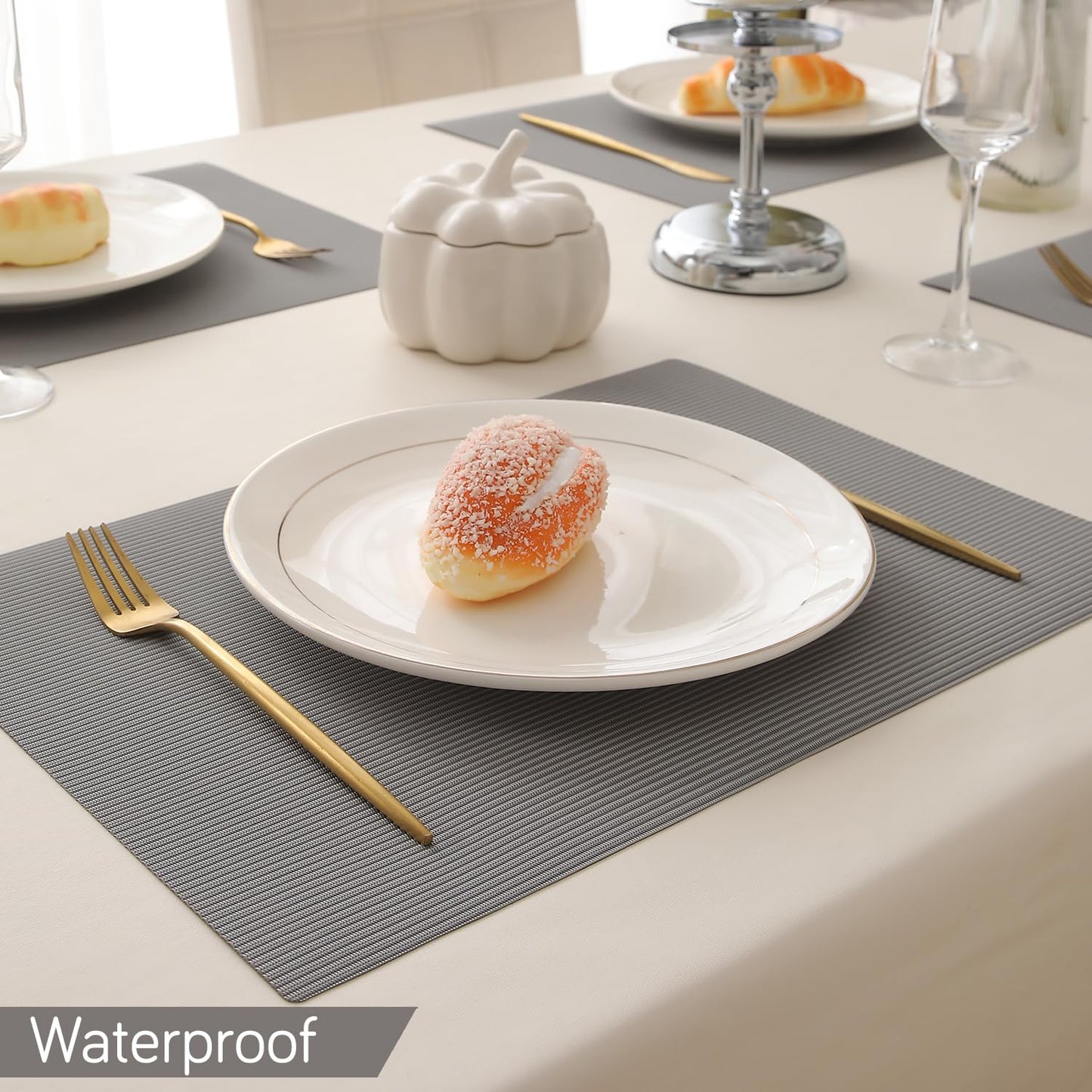 PP Waterproof Dining Table Mat, Fossil Grey