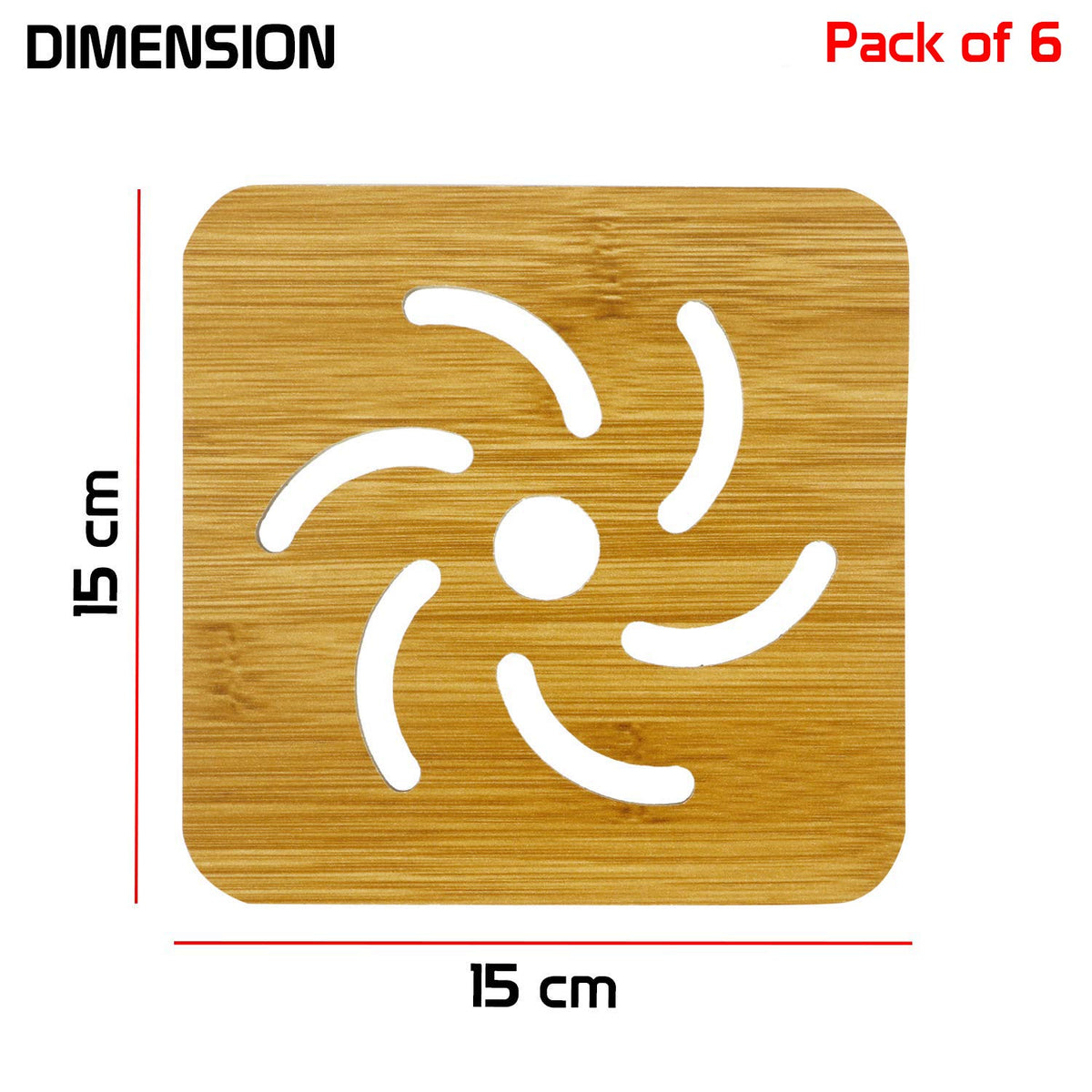 Buy Round Swirl Cut Bamboo Coasters – Pack of 6 (15×15)