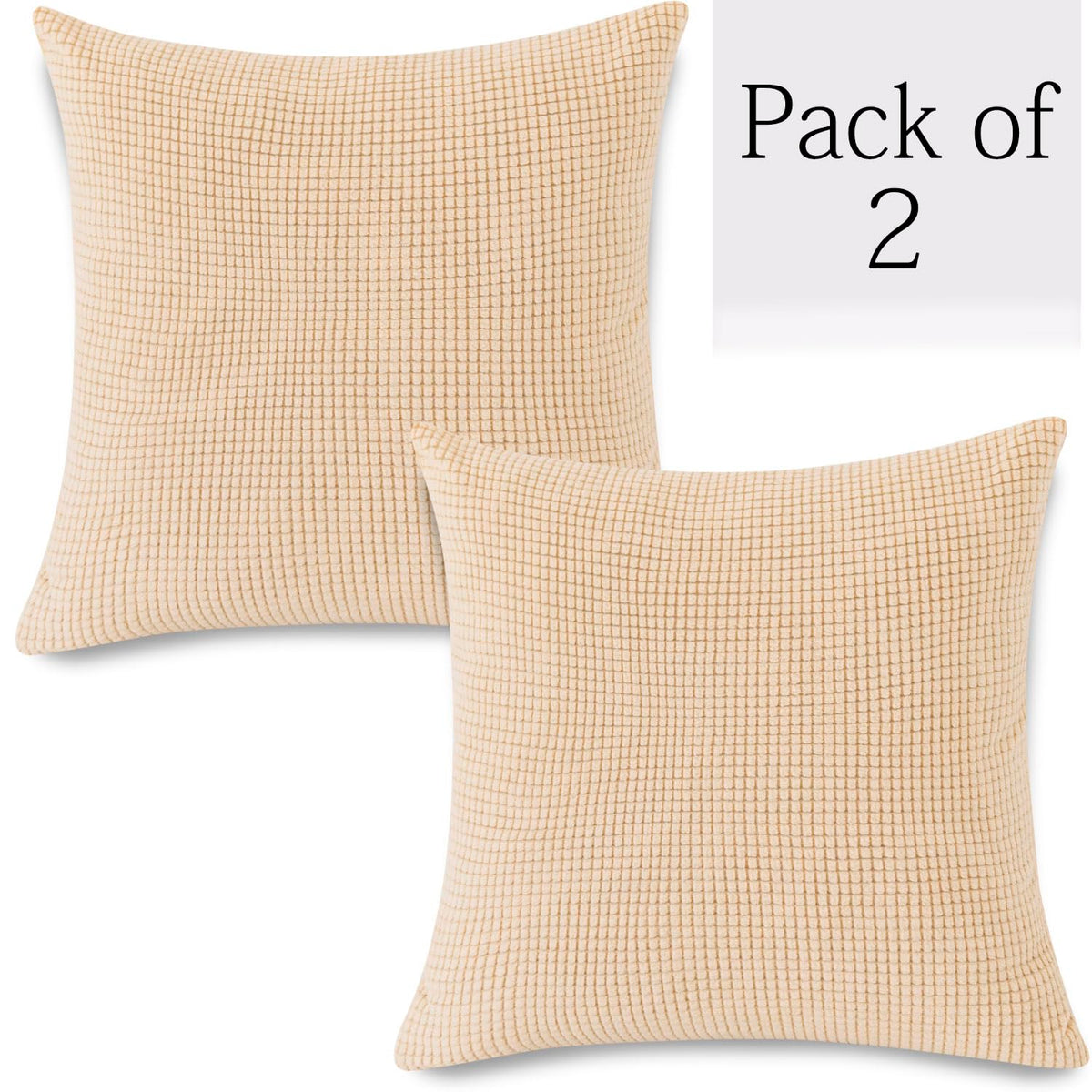 Beige Colour Grid Texture Jacquard Zippered Pillow Cover Set