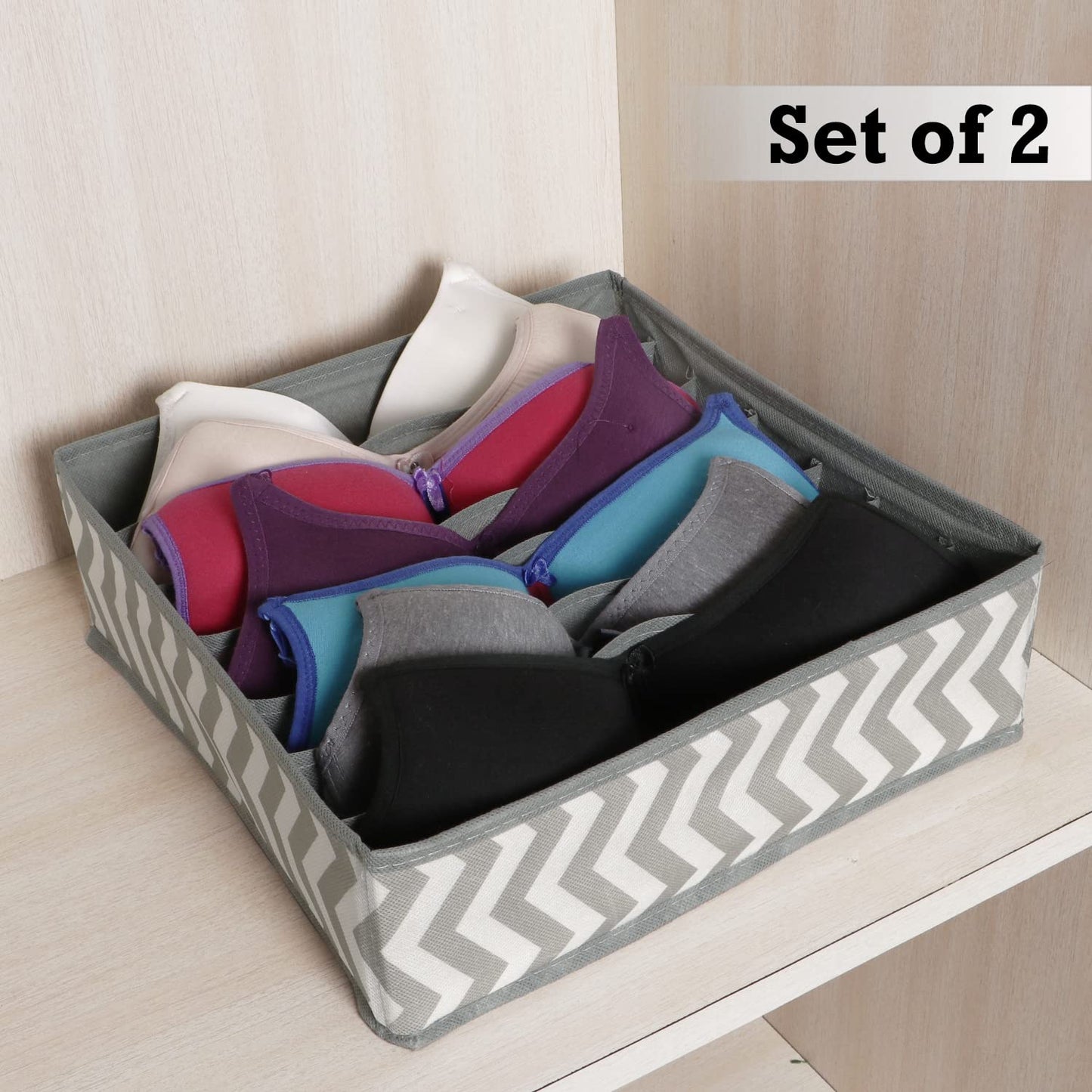 Non-Woven Undergarment Organizer Storage Box For Drawers Bra Panty Socks Tie Lingerie Wardrobe, 7 Grid*2 (Clothing, Grey)