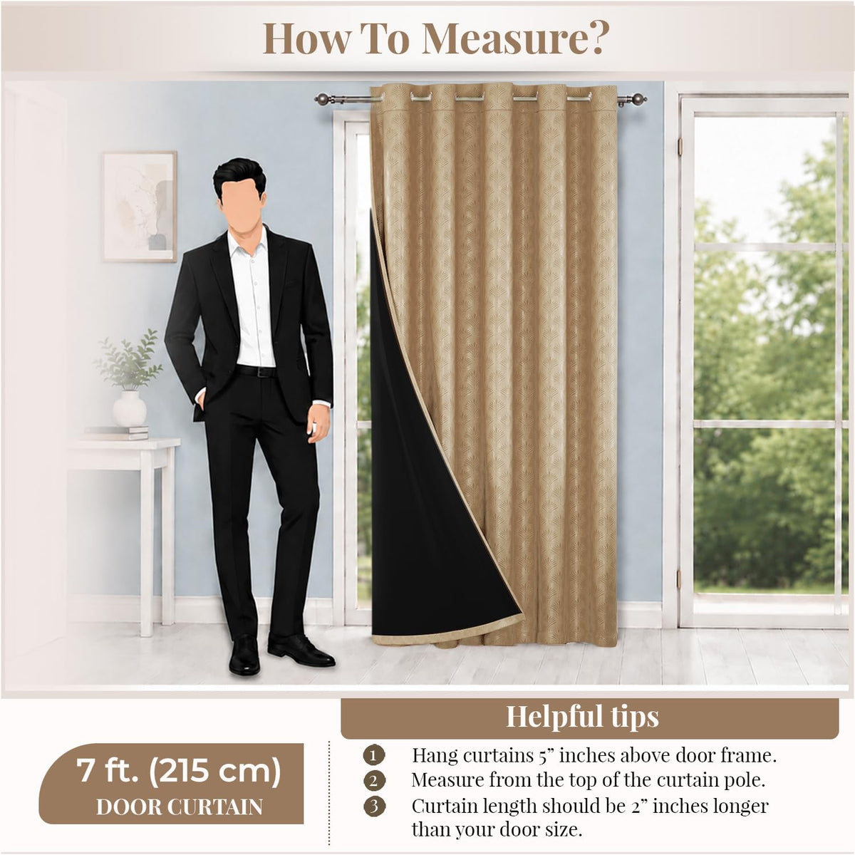 HOKIPO Palmea True Blackout Curtains, 7 Feet Long - Tan - image 7