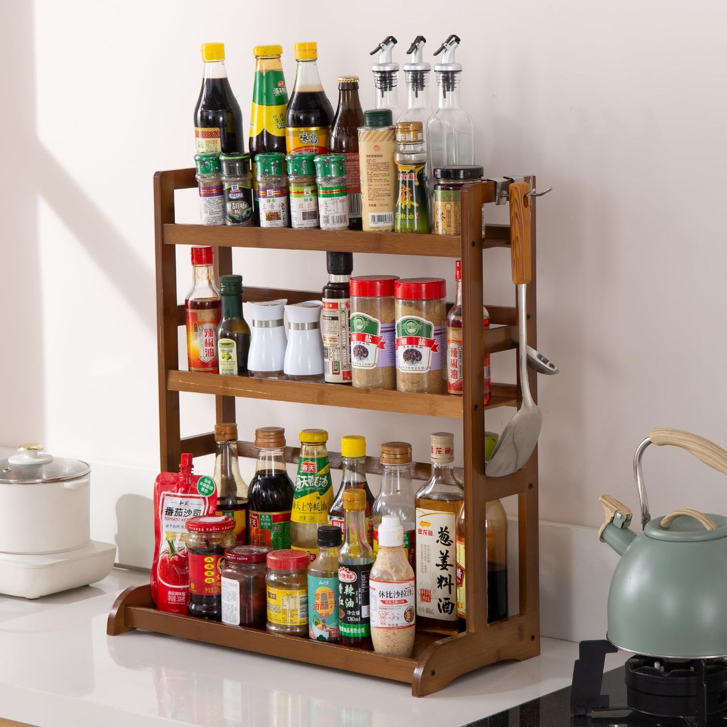 3 Tier Bamboo Rack Organizer for Kitchen Platform Counter Top Rack Storage Shelf Stand