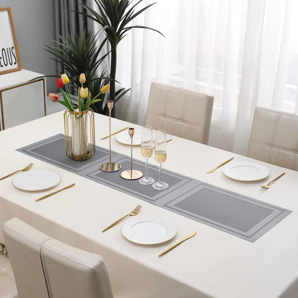 Buy Grey Colour PVC Table Runner for Dining Table | HOKIPO