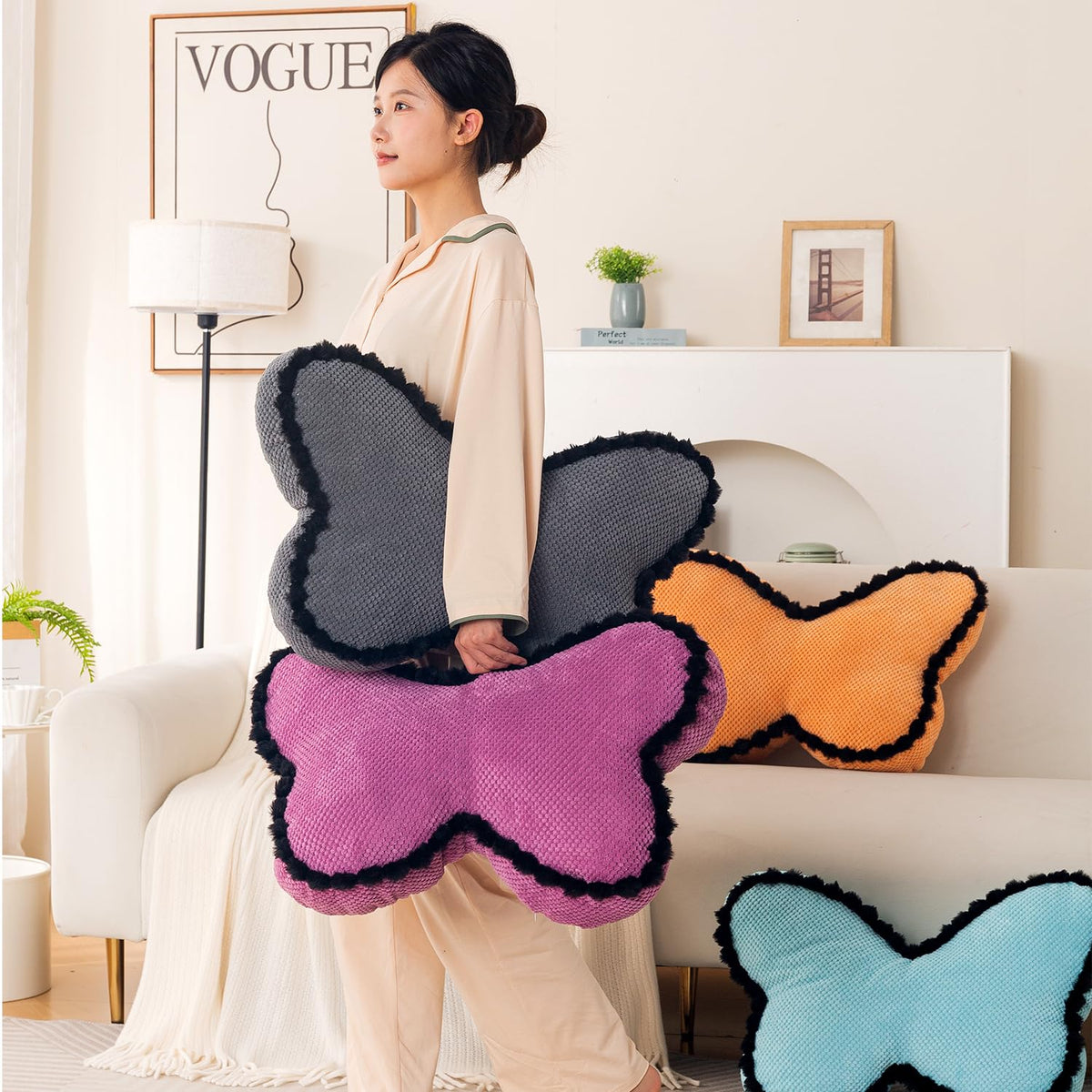 HOKIPO Butterfly Shaped Cushion for Kids Room & Sofa, 53x33 cm, Dark Pink