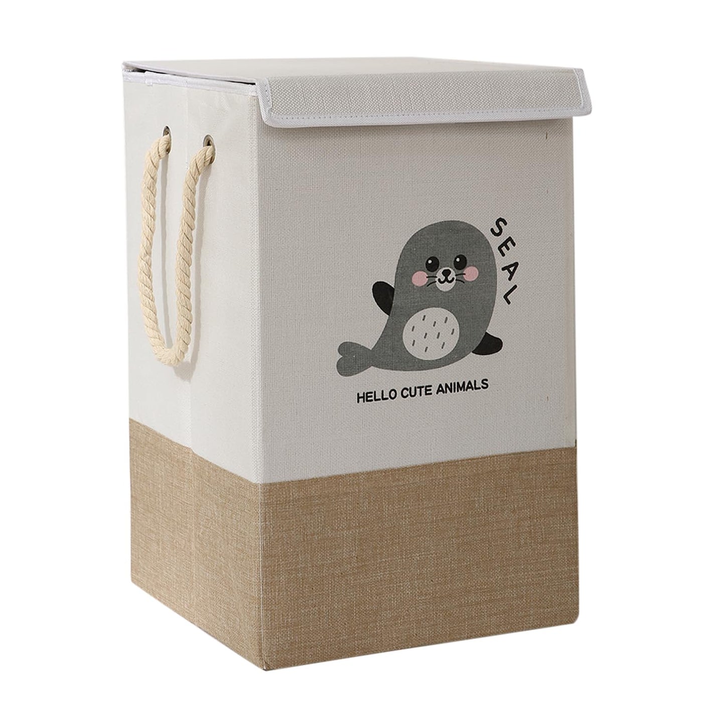 Foldable Laundry Basket for Clothes with Lid, Brown - Seal