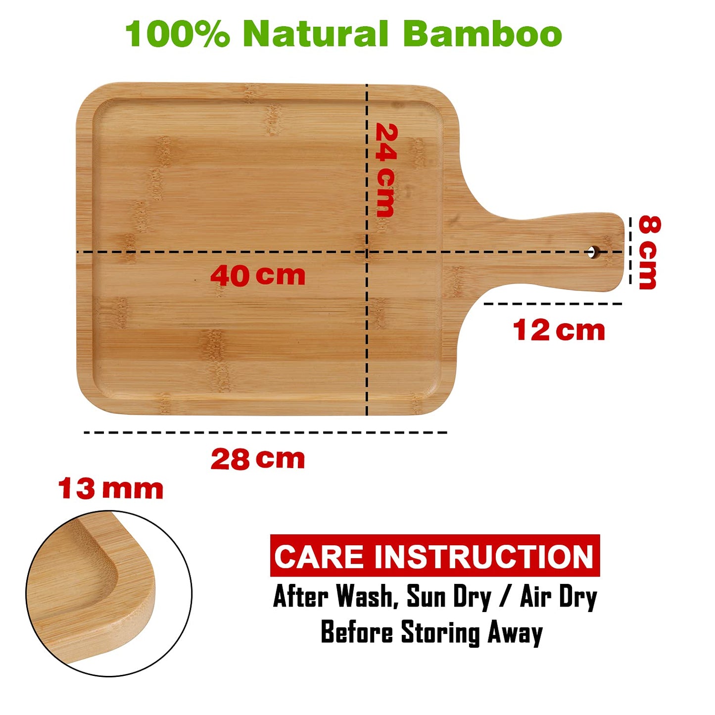 Wooden Platter Rectangular Serving Tray With Handle |Appetizer Plate | Snacks Serving Platter, 40X28 cm