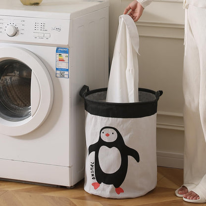 Kids Laundry Basket for Clothes, Toy Storage Bag, Penguin