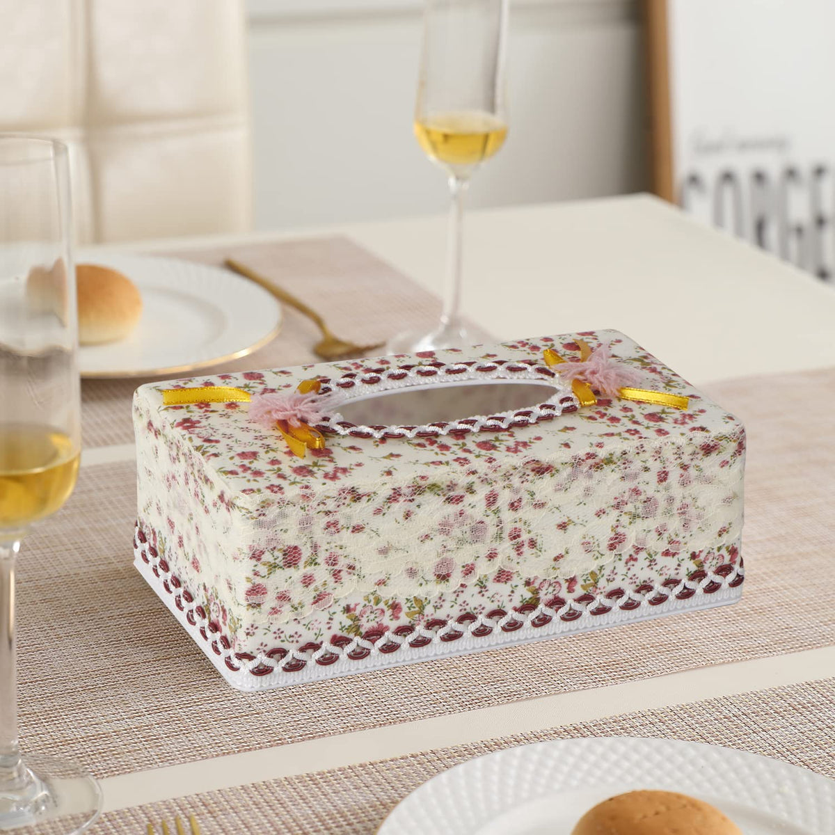 Plastic Tissue Box Holder, Floral Red