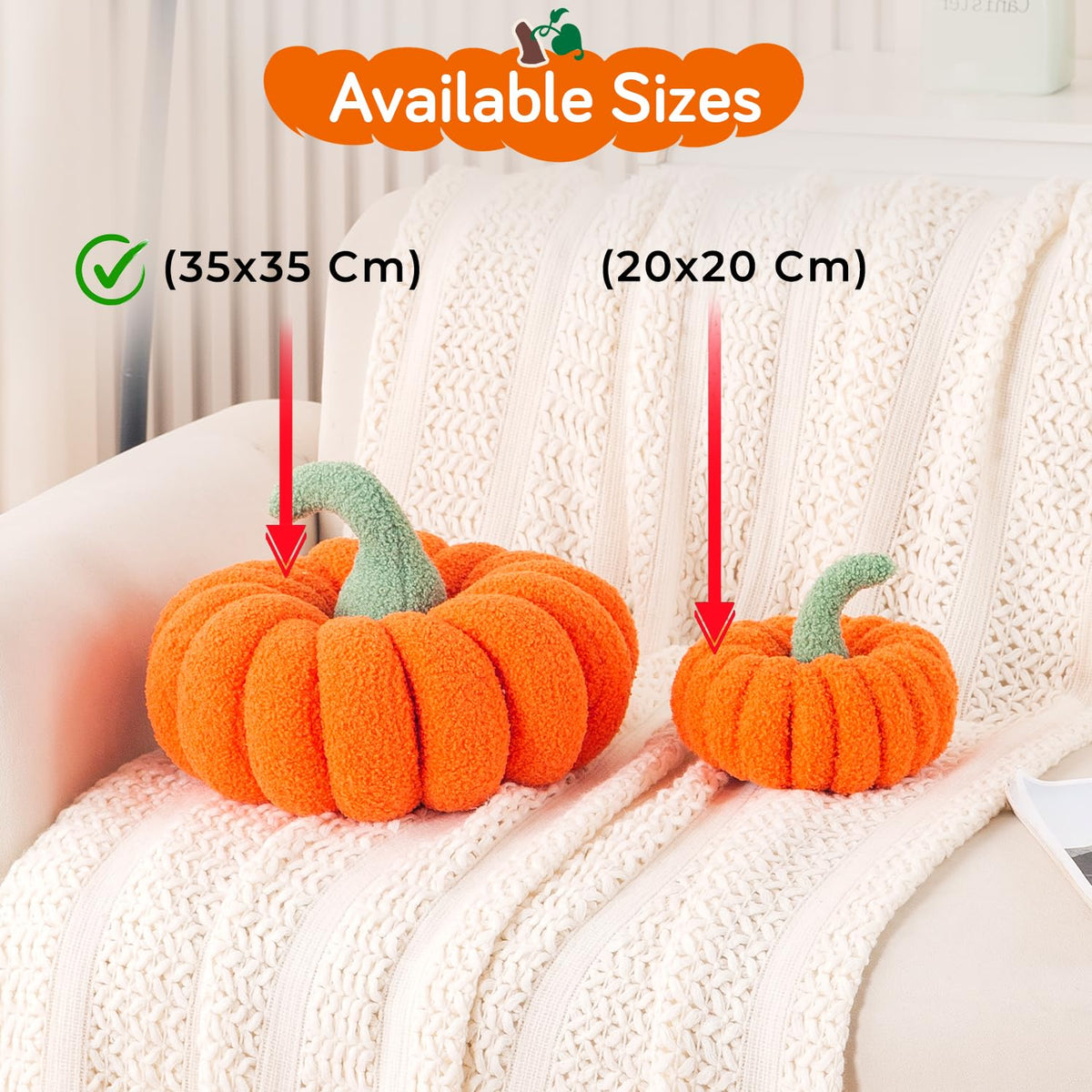 HOKIPO Pumpkin Shaped Throw Pillow for Fall & Party Decor, 35 cm, Orange