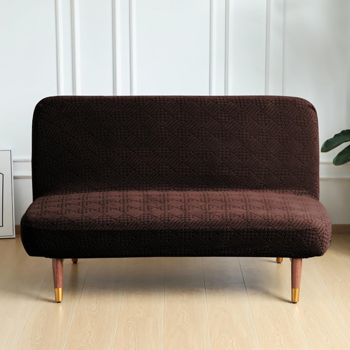 Luxurious Stretchable Spandex Jacquard Sofa-Cum-Bed Cover for Futon – Brown
