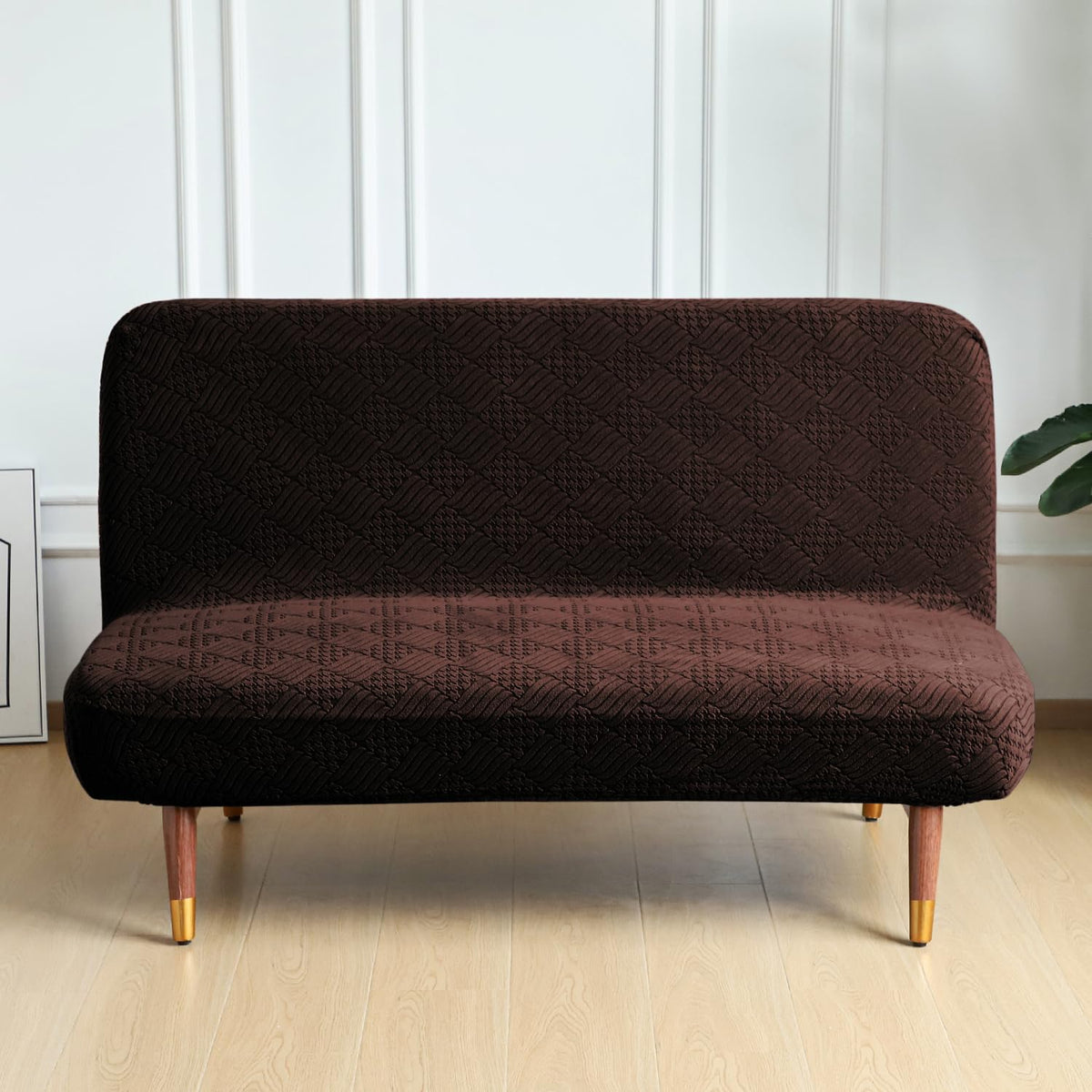 Buy Brown Colour Luxurious Jacquard Armless Sofa Cover - HOKIPO