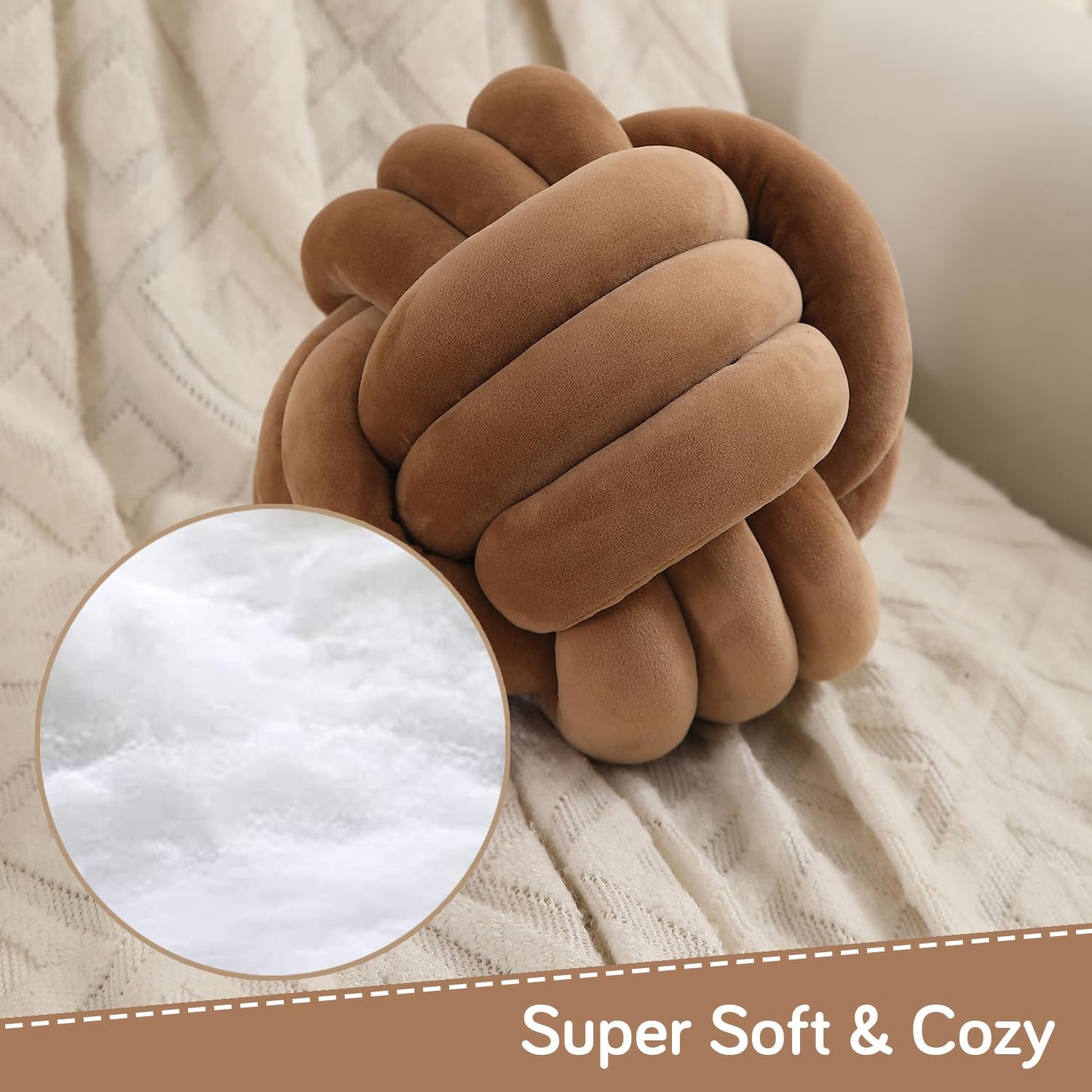 Knot Ball Cushion Pillow Soft Plush Velvet Decorative Throw Pillow - Props Chocolate Brown
