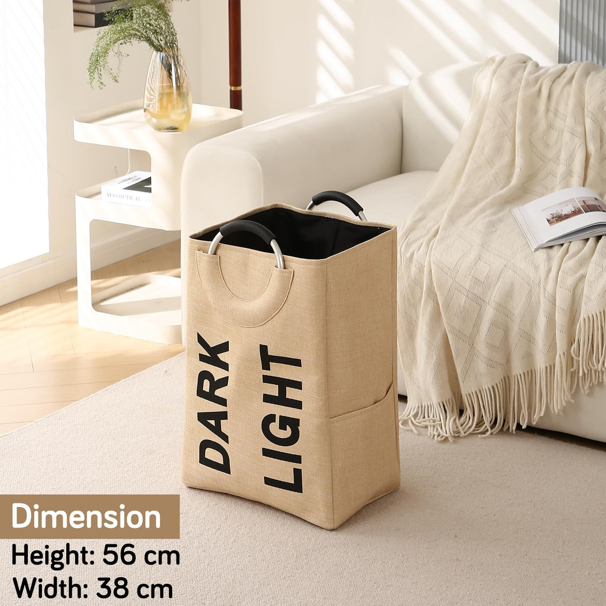 Folding Laundry Bag for Clothes Hamper Basket, Collapsible Storage Basket, Beige