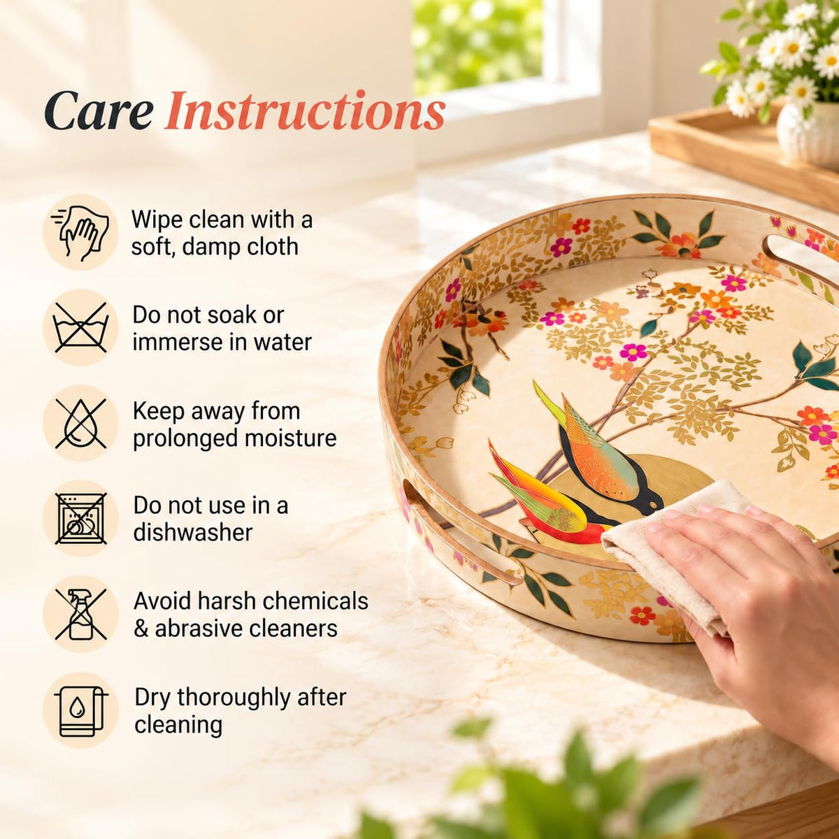 HOKIPO Round Serving Tray 12 in, Engineered Wood, Sunhere Parinday - image 7