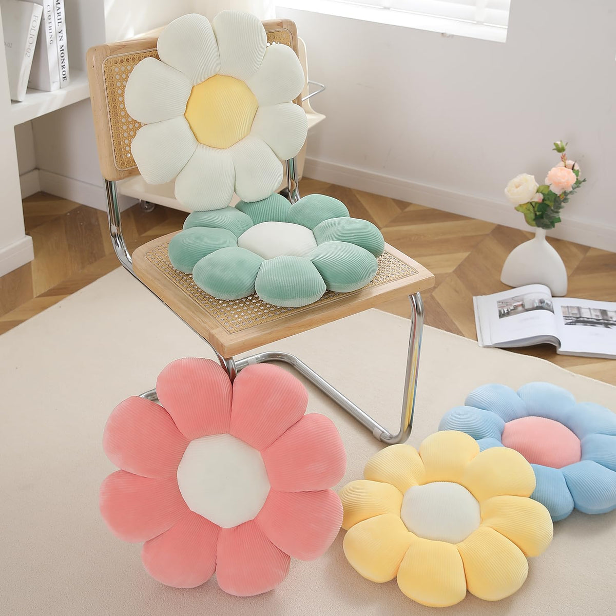 Luxury Flower Plush Decorative Pillow – Ultra-Soft Seating Cushion (42 cm, Baby Pink)
