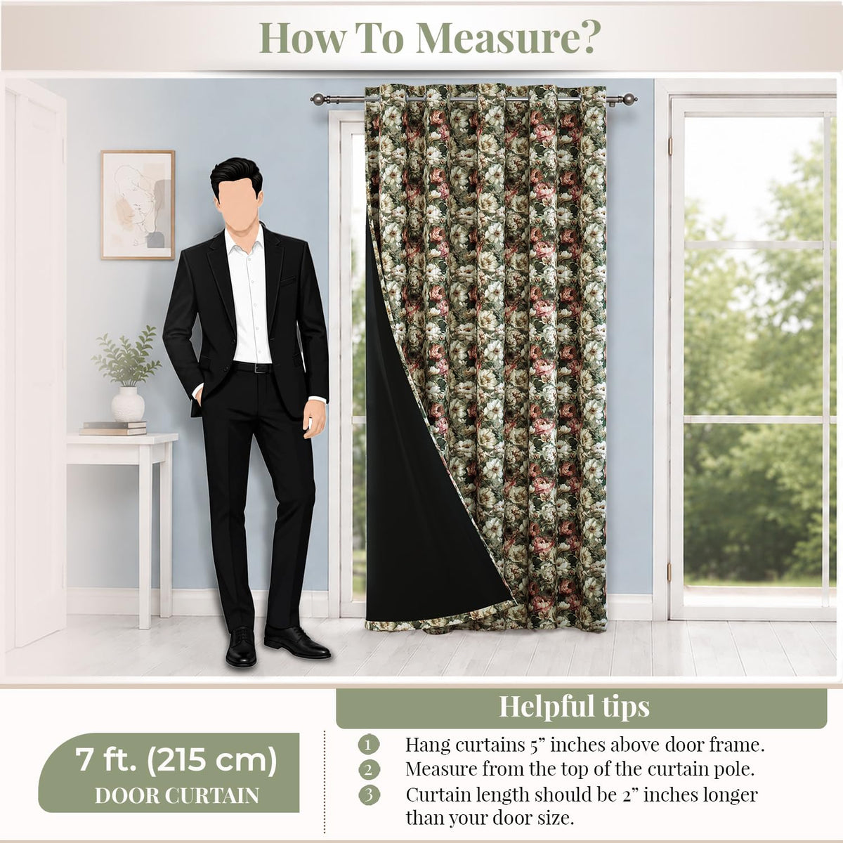 HOKIPO Shade Garden Curtains, 7 Feet Long - Vintage Bloom Sage Green - image 8