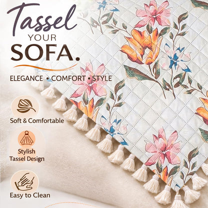 Quilted Sofa Seat Mat for 5-Seater Sofa (3+1+1), Tassel Twigs | Painterly Floral